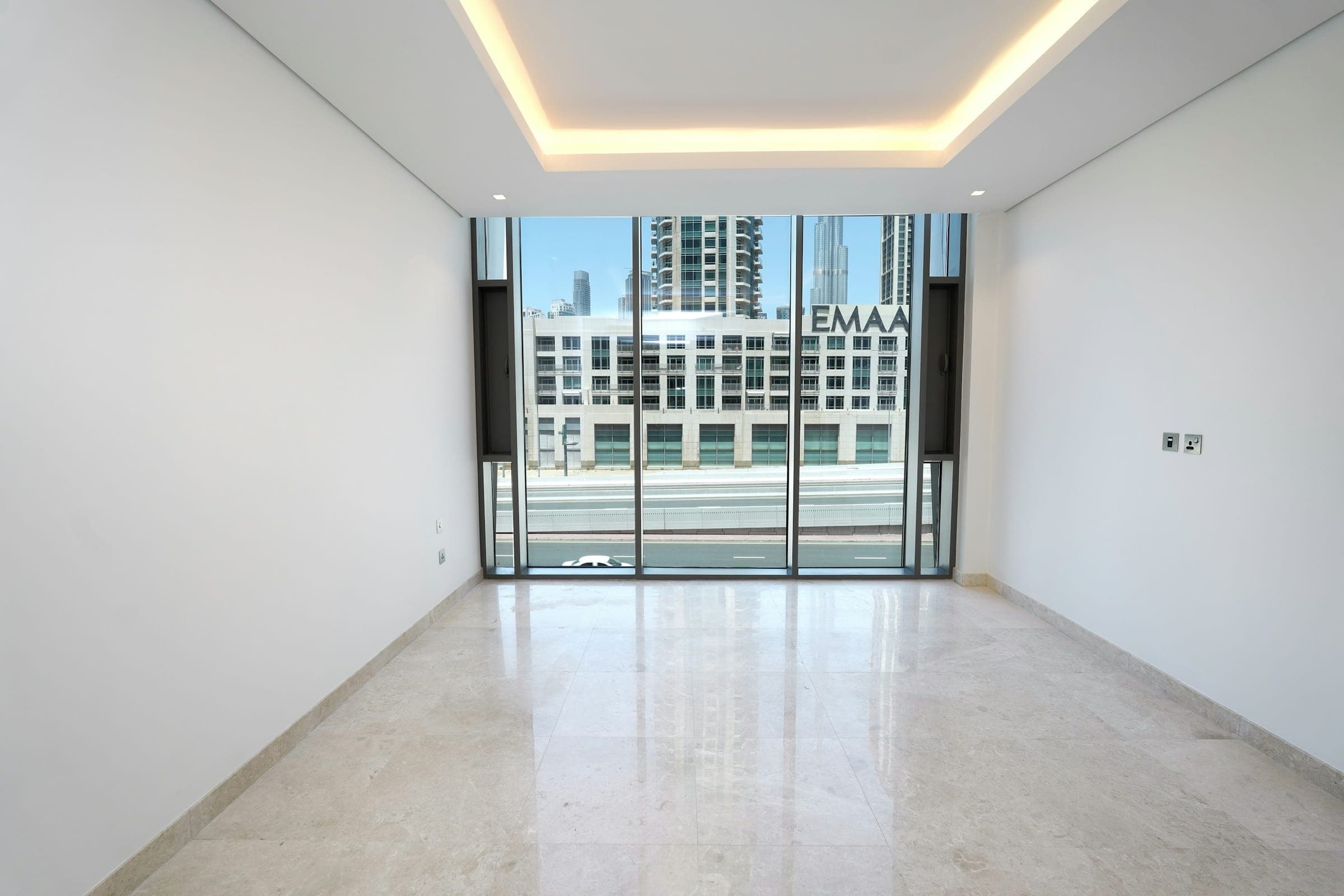 Empty apartment interior overlooking Business Bay