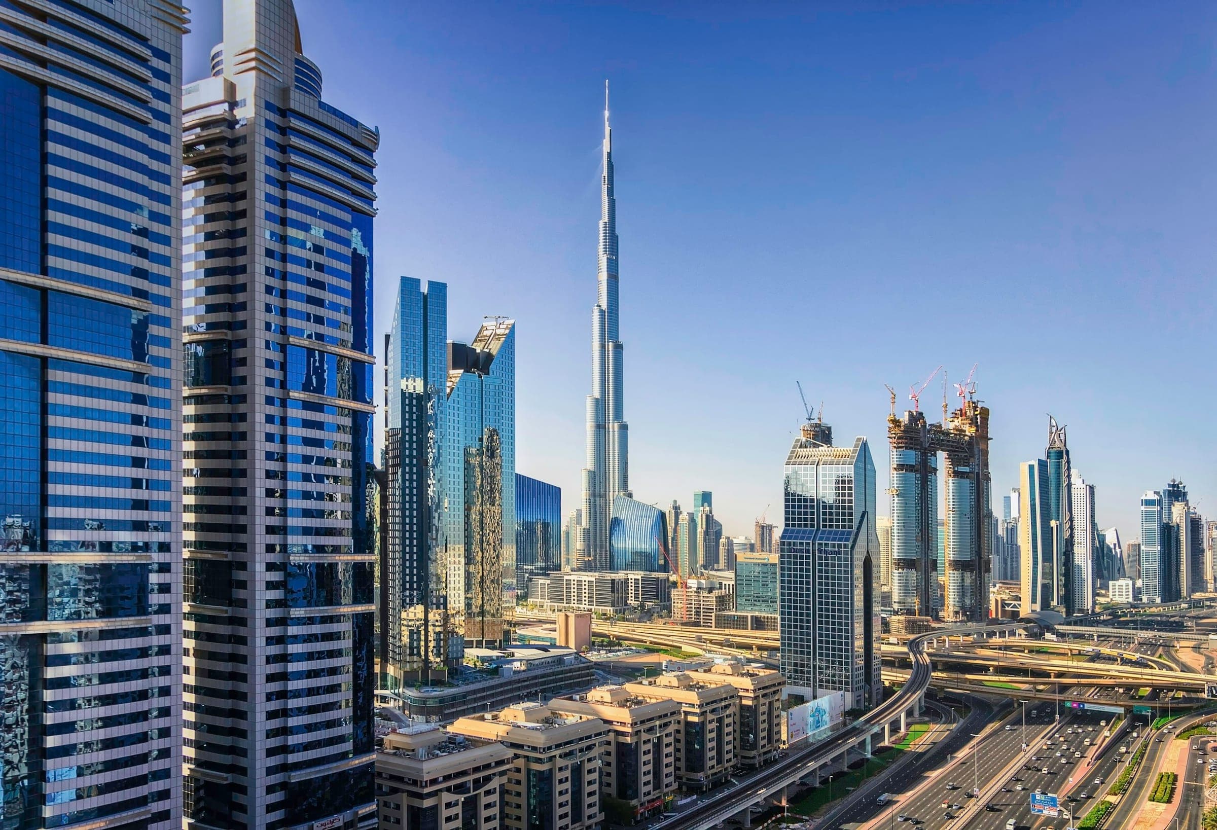 Burj Khalifa and Downtown Dubai in morning light
